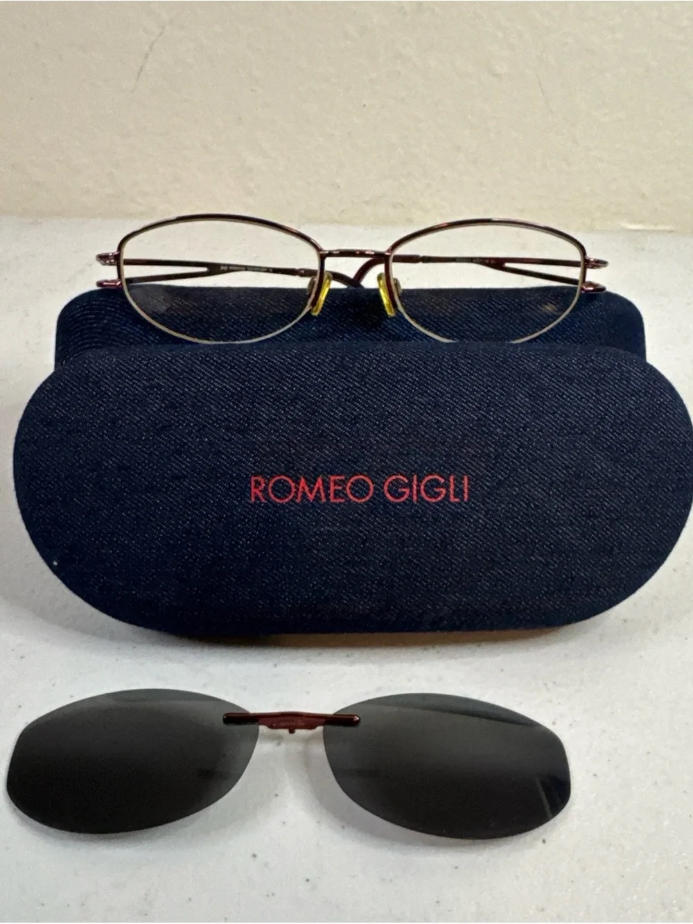 Romeo Gigli Oval glasses and clip on Sunglasses in Burgundy with Black Lenses